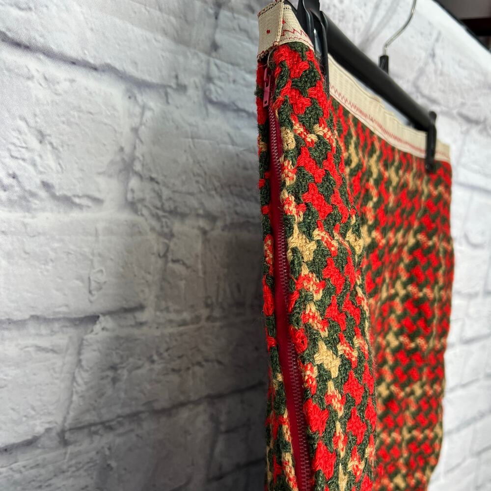 Vintage Handmade 2 Piece Outfit Pencil Skirt Cropped Vest Red Green Tweed M/L - Picture 8 of 10